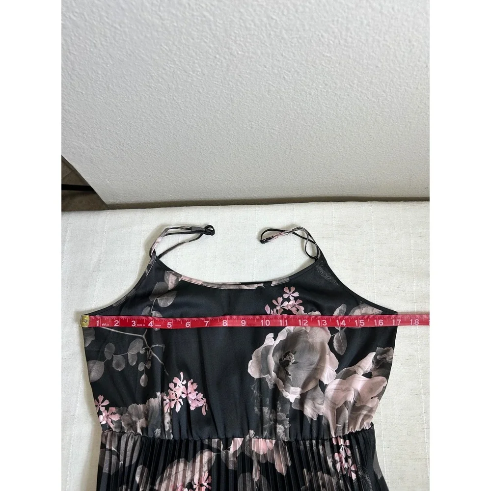 AllSaints Leowa Gia Black Pink Floral Pleated Midi Romantic Moody Slip Dress M - Picture 10 of 12